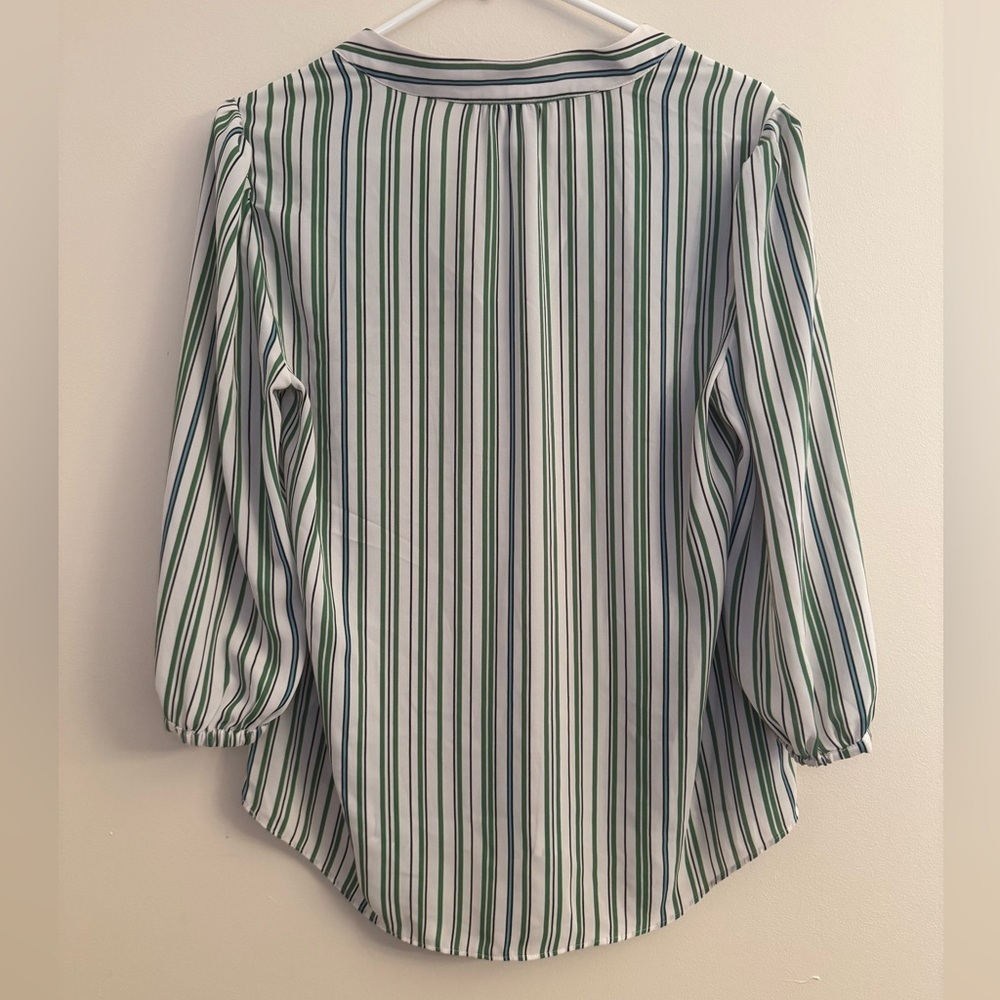 CAbi Awning Striped Blouse Size XS 3/4 Sleeves 5893 Academia Green White Black - Picture 2 of 4